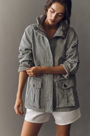 Maeve Sailor Stripe Denim Utility Jacket