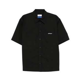 Off-white Short Sleeve Shirts, male, Black, XL, Black Collar Button Shirt Short Sleeves