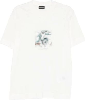 Emporio Armani Grafisch Print Katoenen T-shirt - Heren - Tops - Wit - Maat: XL Katoen