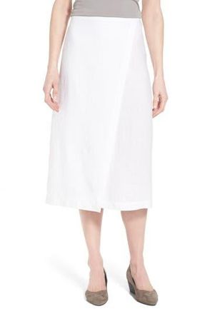 Eileen Fisher Organic Linen Wrap Front Midi Skirt in White at Nordstrom Rack, Size Small
