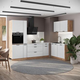 Vicco Cocina Fame-line, Blanco Casa De Campo/roble Dorado, 220 X 120 Cm, Et Antracita, Vicco