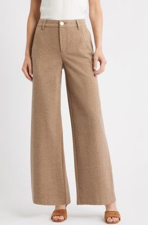 Wit & Wisdom Whitney AbSolution Skyrise Flat Front Wide Leg Pants in Peanut Butter Multi at Nordstrom, Size 6P