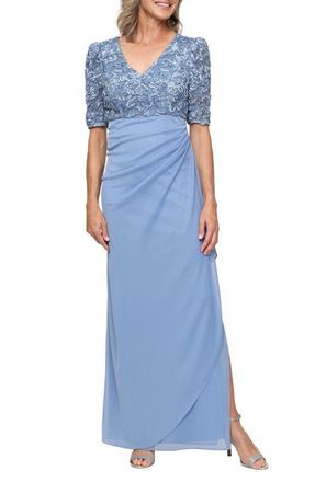 Alex Evenings Embellished Short Sleeve Empire Waist Gown in Sky Blue at Nordstrom, Size 16