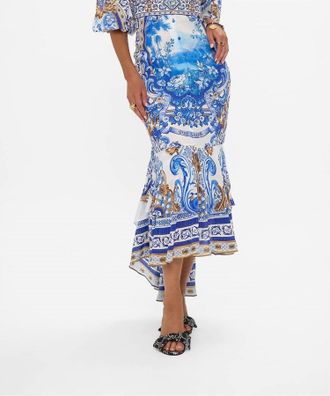 Camilla Long Button Front Dress In Azul Adventures