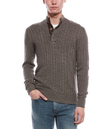 Raffi Cable Button Cashmere Mock Neck Sweater