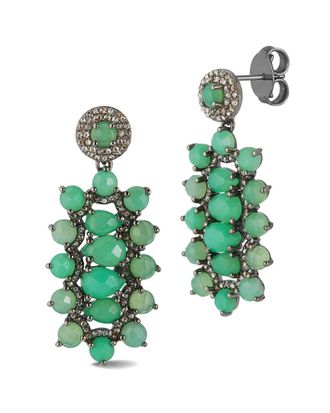 Banji Jewelry Silver 20.35 Ct. Tw. Diamond & Chrysoprase Drop Statement Earrings