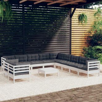 vidaXL Vidaxl - Set Divani Da Giardino 12 Pz Con Cuscini Bianchi Legno Di Pino