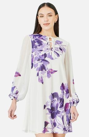 Yumi Keyhole Neck Floral Tunic Dress in Purple at Nordstrom, Size 12
