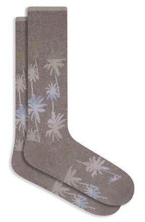 Bugatchi Palm Tree Pattern Mercerized Cotton Blend Dress Socks in Sand at Nordstrom