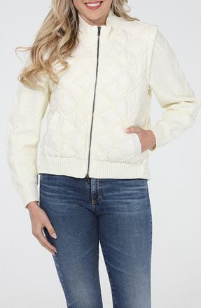 Rain + Rose Faux Leather Mixed Media Bomber Jacket in Ivory at Nordstrom, Size X-Large