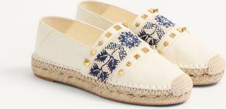 Valentino Garavani Espadrilla County In Nappa Con Ricamo Grape 20Mm Donna AVORIO/NATURALE/BLU 35
