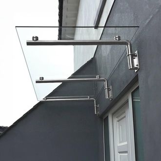 MonsterShop Glass Door Canopy & Brackets - 180cm W x 80cm D in Silver | Size: 180 cm W x 80 cm D