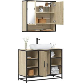 vidaXL Vidaxl - Set De Muebles De Ba&ntilde;o 2 Pzas Madera Contrachapada Roble Sonoma