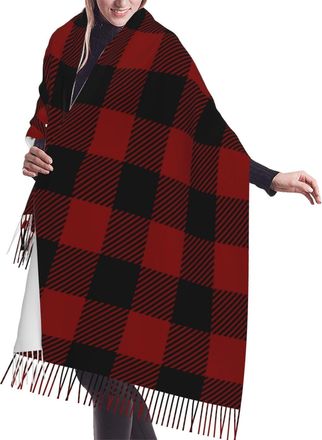 Generic Womens Oversize Scarf,Red Plaid Pattern Cashmere Feel Fashion Scarves Winter Warm Large Tassel Shawls and Wraps