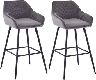 Ainpecca Ainpecca - 2X Velvet Barstools Fabric Upholstered seat with Backrest Armrest Black Metal Legs Kitchen Breakfast Counter Chairs Grey