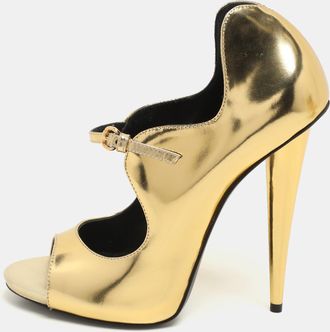 Giuseppe Zanotti Gold Foil Leather Mary Jane Peep Toe Pumps