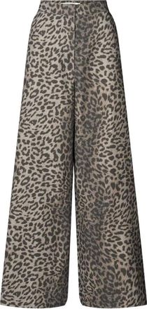 Rabens Saloner Luipaardprint Wijde Pijpen Broek - Dames - Wijde Broeken - Bruin - XS - Katoen - Broeken