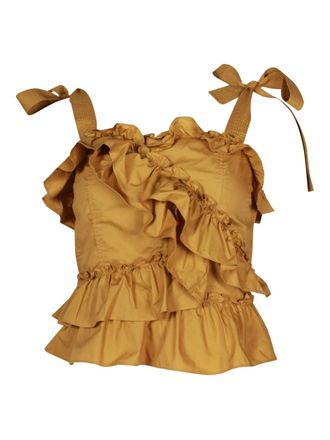 Ulla Johnson Cleo top met ruches en vierkante hals - Bruin
