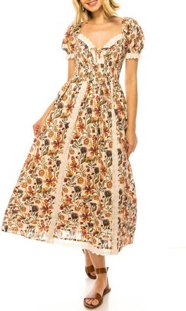 A Collective Story Floral Crochet Trim Midi Dress in Beige Blush at Nordstrom, Size X-Large