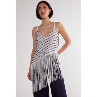 NASTY GAL Studded Asymmetric Fringed Cami Top in White at Nordstrom, Size 0