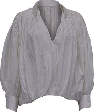 Khaite Malone Cocoon Long Sleeve Blouse in White Cotton