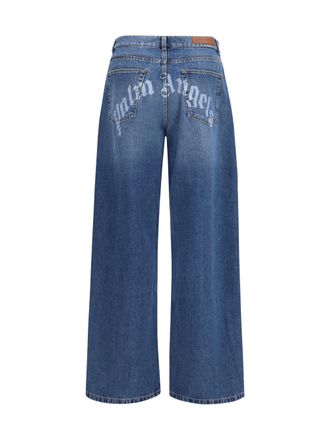 Palm Angels Wide-Leg Back Logo Jeans - Blue