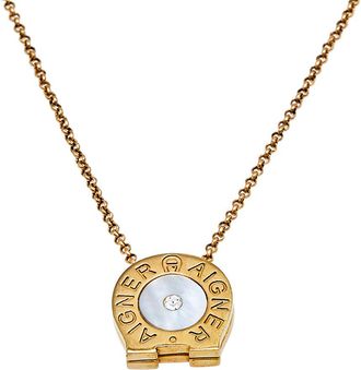 Aigner Mother Of Pearl Crystal Gold Tone Metal Necklace