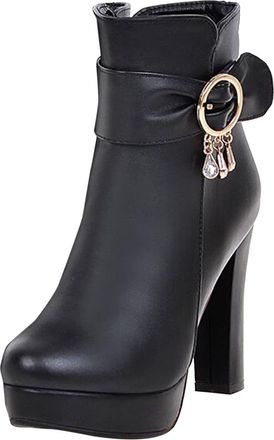 Generic Winter Stylish Women Ankle Boots Platform High Heel Design Thick Sole Footwear For Ladies Fashion Comfortable Durable (Black, 5)