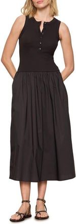 Sanctuary Breakaway Mixed Media Cotton Midi Dress in Black at Nordstrom, Size X-Small