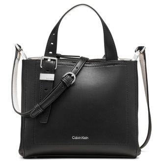 Calvin Klein Womens Lowen Triple Compartment Crossbody, Black/White, One Size