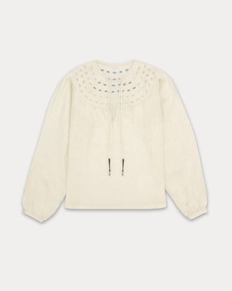 Fortela Angele Embroidered Circular Collar Linen Blouse in White at Nordstrom, Size 38 Eu