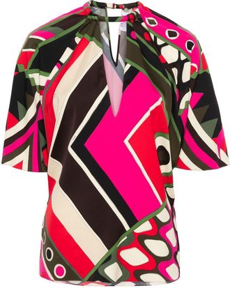 Pucci Vivara-print V-neck blouse - women - Viscose/Spandex/Elastane - S - Black