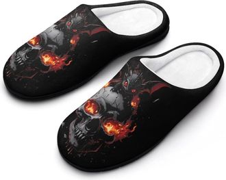 Generic Black Dragon Fire Skull Womens Slippers Warm House Slippers Indoor House Shoes with Anti-Skid Rubber Sole