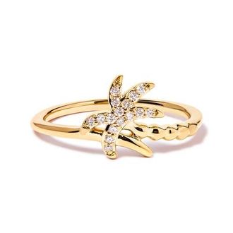 House of Brilliance 10K Yellow Gold 1/10 Cttw Diamond Palm Tree Statement Ring at Nordstrom, Size 7
