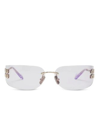 Miu Miu Eyewear logo-plaque rimless sunglasses - women - Metal - One Size - Gold