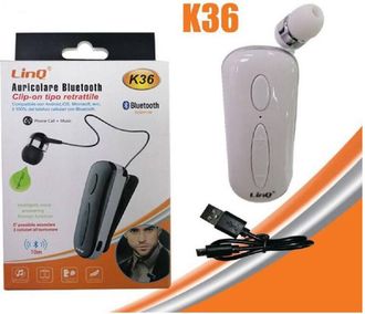 Trade Shop Trade Shop - Mono Auricolare Stereo Bluetooth Con Clip-on Retrattile Associa 2 Cellulari K36