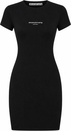 Alexander Wang Black Logo Crewneck Cotton Mini Dress