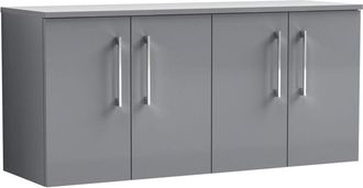 Nuie Nuie - Arno Satin Grey 1200mm Wall Hung 4 Door Vanity Unit with Worktop - ARN2223W2