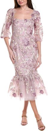 Marchesa Puff Sleeve Midi Dress
