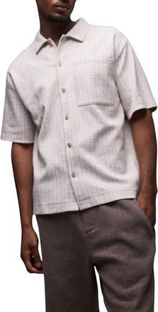 Topman Oversize Textured Stripe Short Sleeve Knit Cotton Button-Up Shirt in Ecru at Nordstrom, Size Xx-Large