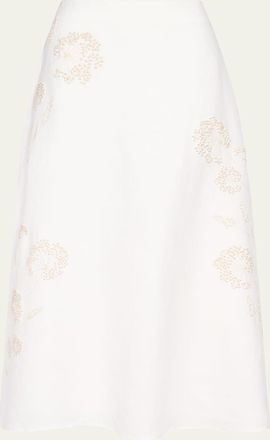 TWP The A-Line Embroidered Linen Skirt