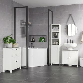 Kleankin Bathroom Furniture Set with Adjustable Shelves Antique White