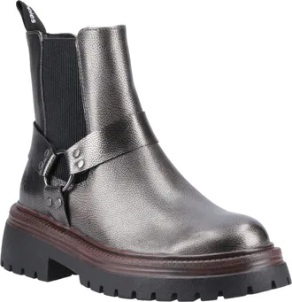 Hush Puppies Raye Leather WoMens Pewter Flat Chelsea Boots - Silver - Size UK 6