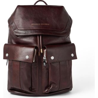 Brunello Cucinelli Calfskin leisure backpack in Rust Brown at Nordstrom