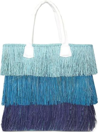 Sensi Studio fringed three-tone tote bag - Blue