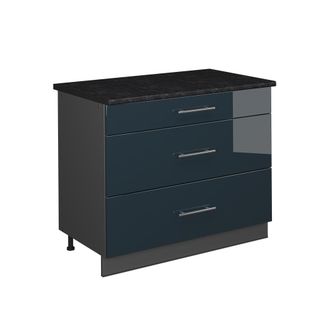 Vicco Mueble Bajo De Cocina Fame-line, Azul Oscuro Alto Brillo/antracita, 100 Cm, Et Antracita, Vicco