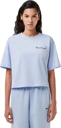 Lacoste Crop-T-shirt met ronde hals en logo voor dames (Blauw)