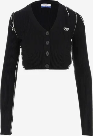 Off-white Black Black Cropped Logo Cardigan