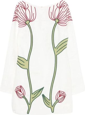 Farm Rio Geborduurd Mini-jurk met Bloemendetails - Dames - Korte kleedjes - Wit - XS - Katoen - Kleedjes
