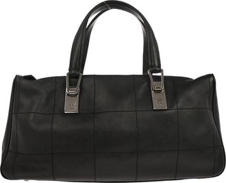 Chanel Square Stitch Cc Boston Bag Quilted Leather Black Leather Handbag (Pre-Owned)